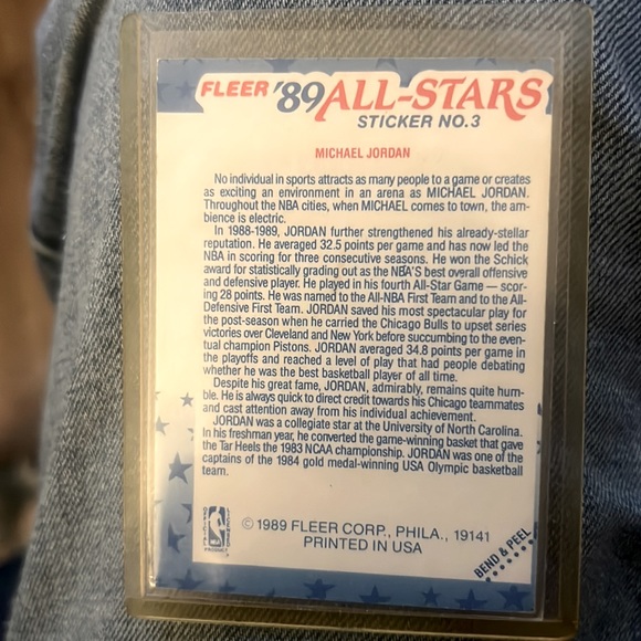 Fleer 89 All-Stars sticker #3 Michael Jordan - Picture 2 of 2